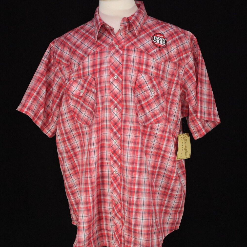 Wrangler Western Pearl Snap Short Sleeve Red Plaid Shirt Size 2XL NEW